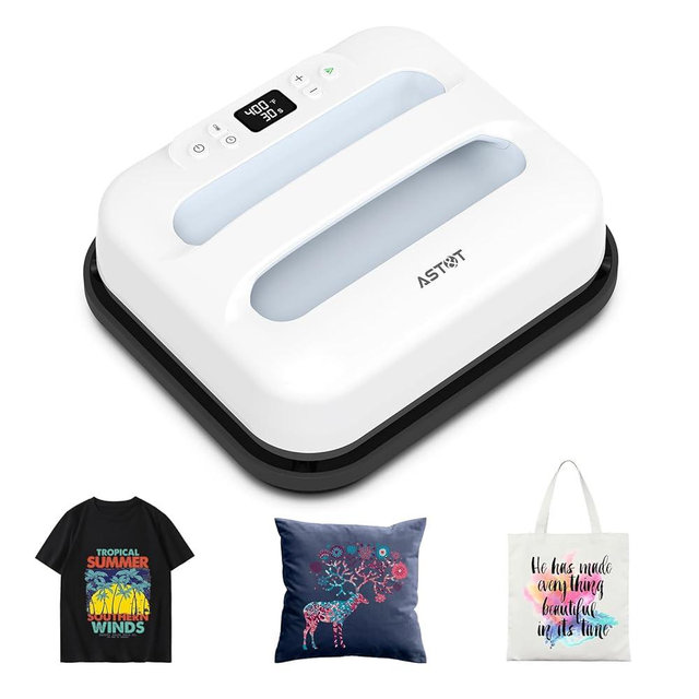 AST&T Heat Press Machine 12" x 10" Portable Easy Heat Press Heat Transfer for T-Shirts and HTV Vinyl Projects (White)
