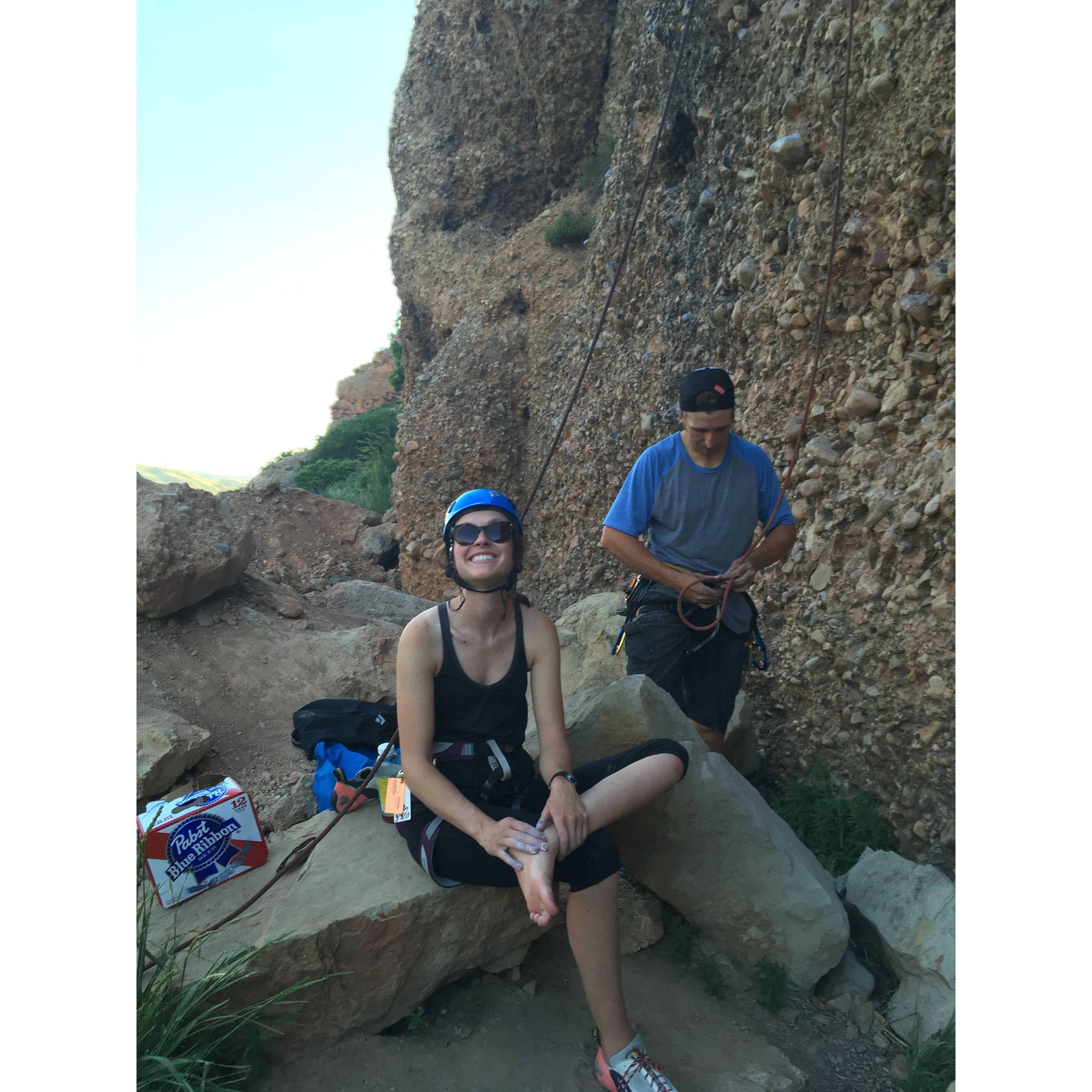 Rock climbing together