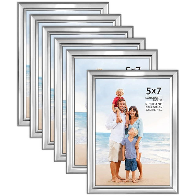 Langdon House 5x7 Picture Frames Set (Silver, 6 Pack) Distinguished Edging for Classic Style, Richland Collection