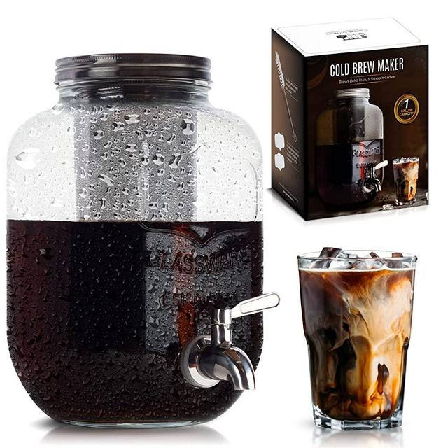 Webner Mason Jar Cold Brew Coffee Maker - 1 Gallon Cold Brew Coffee Maker - Cold Brew Glass Container - Large Pitcher Of Cold Brew On Tap For Ready Coffee Every Morning