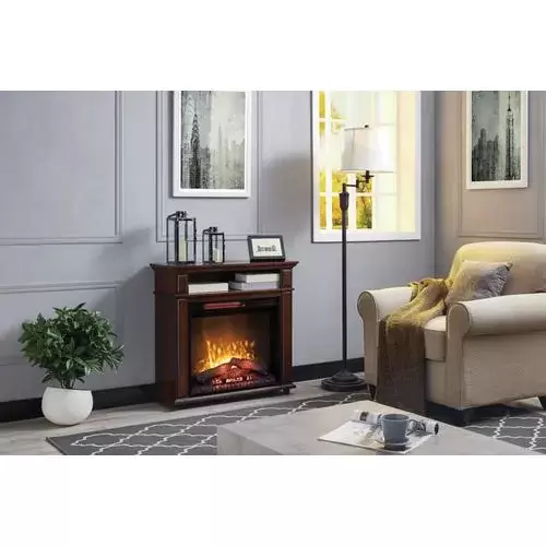 Greentouch 31.5-in W Mahogany Infrared Quartz Electric Fireplace