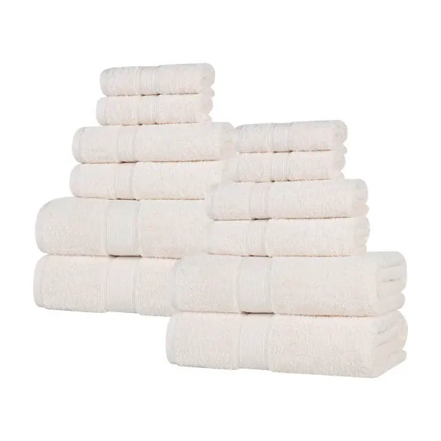 Organic Cotton Medium Weight Solid 12 Piece Towel Set, Ivory - Blue Nile Mills