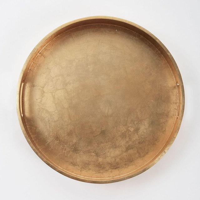 Wood + Lacquer Round Tray, 18", Gold