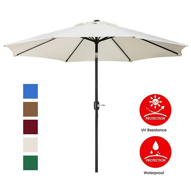 UHINOOS 9 ft Patio Umbrella,Outdoor Umbrella with Crank and 8 Ribs, Polyester Aluminum Alloy Pole Tilt Button Outside Table Umbrella, Fade Resistant Water Proof Patio Table Umbrella (Ivory)