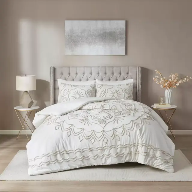 Madison Park Violette Tufted 3-Piece King/California King Duvet Cover Set in Ivory/Taupe