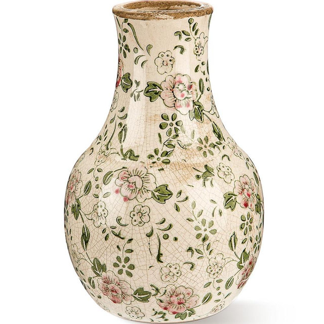 LemonRoad Vintage Ceramic Flower Vase 5.7 Inch Chinoiserie Ice Cracked Glaze Porcelain Vase Rustic Ceramic Large Centerpieces for Home Table Living Room Bookshelf Office(Plum Blossom Style)