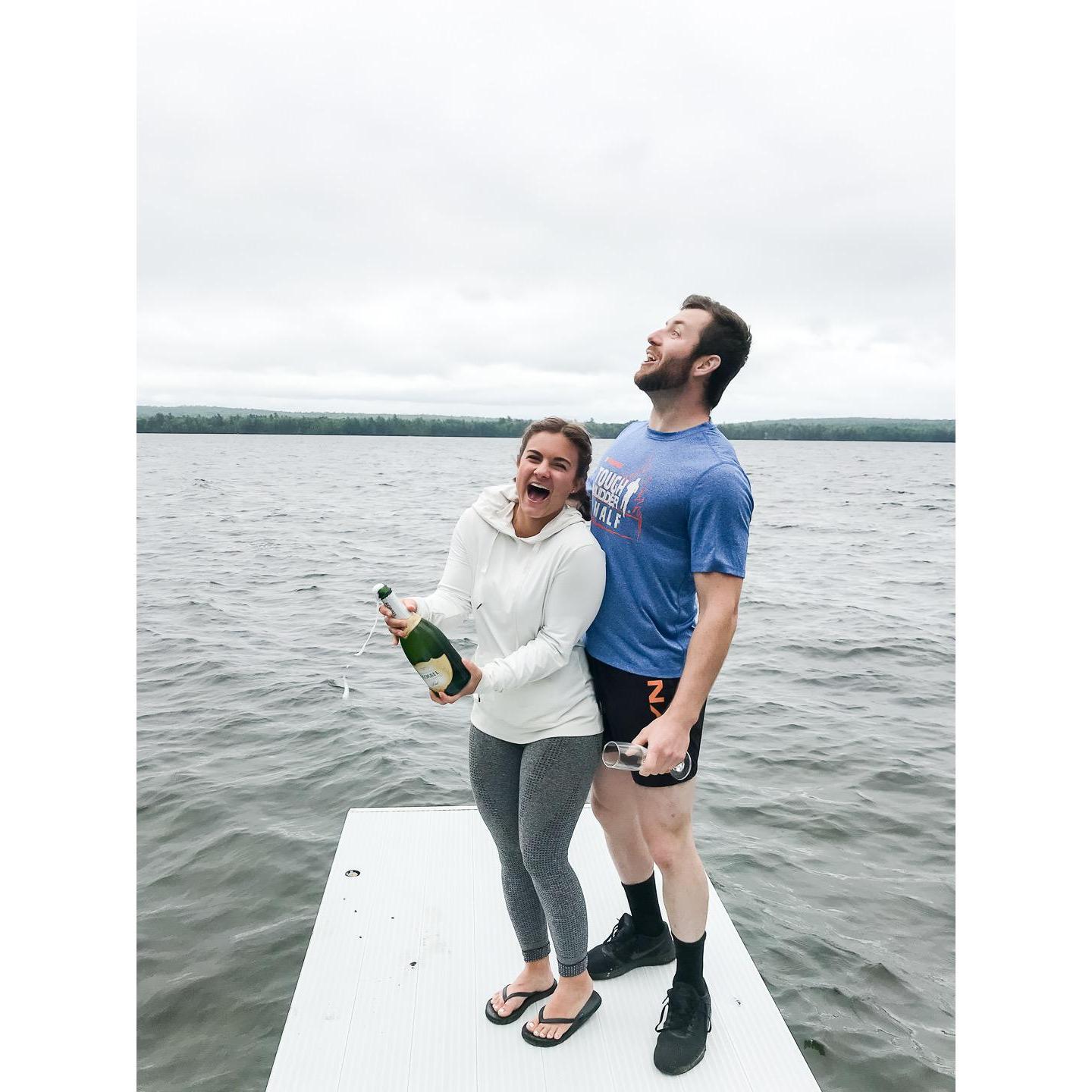 Post-engagement celebrations at the Rublee camp with champagne & smiles courtesy of Marissa's parents!