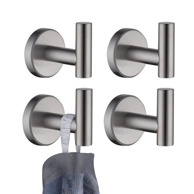 JQK Bathroom Towel Hook, Coat Robe Clothes Bath Wall Hooks for Kitchen Garage SUS 304 Stainless Steel Thick 0.8mm, 4 Pack Brushed Finish, TH100-BN-P4