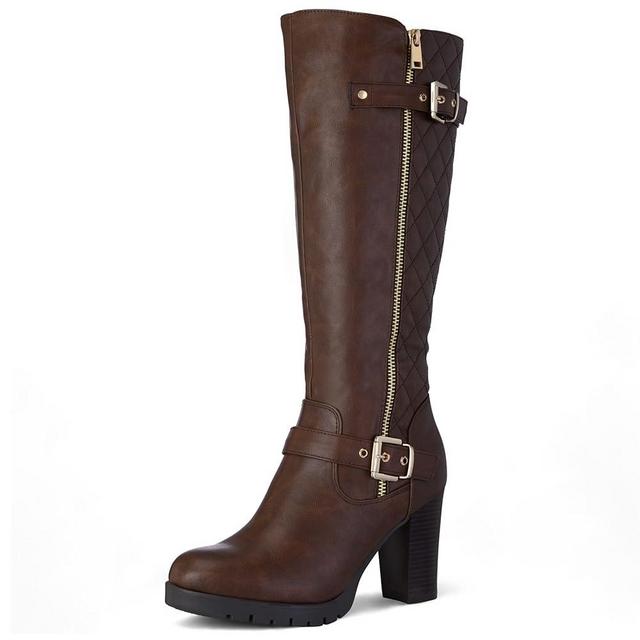 mysoft Women's Knee High Boots Fashion Chunky Block Heel Warm Winter Boots with Side Zippers