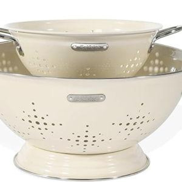 Metal Colander 2 Pack, Strainer Bowel with Handles 2Qt & 6Qt Powder Coated Solid Ring Base Heavey Duty Kitchen Drainer Basket for Pasta Veggies and Fruits,New Home Apartment Essentials (Almond Cream)