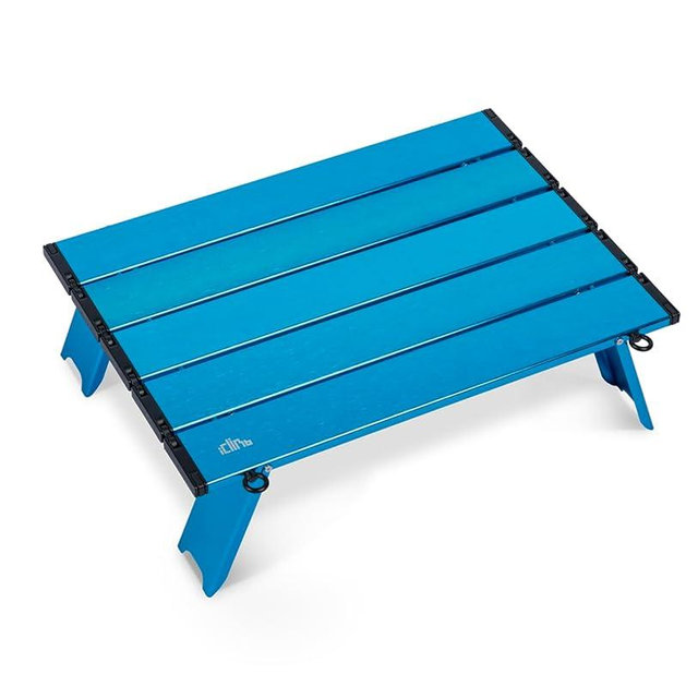 iClimb Ultralight Compact Mini Beach Picnic Folding Alu. Table with Carry Bag, Two Size (Blue - S)