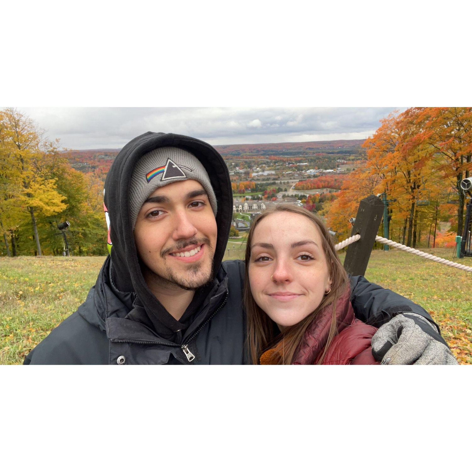 We drove all the way to Boyne City to walk the new sky bridge and didn't find out it was closed until we got there, but at least we got a couple of cute pictures from the top of the chair lift.