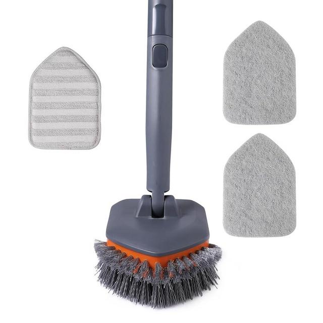 CLEANHOME Tub Tile Scrubber Brush with 3 Different Function Cleaning Pads and 56" Extendable Long Handle-No Scratch for Cleaning Bathroom Kitchen Toilet Wall Sink,Orange
