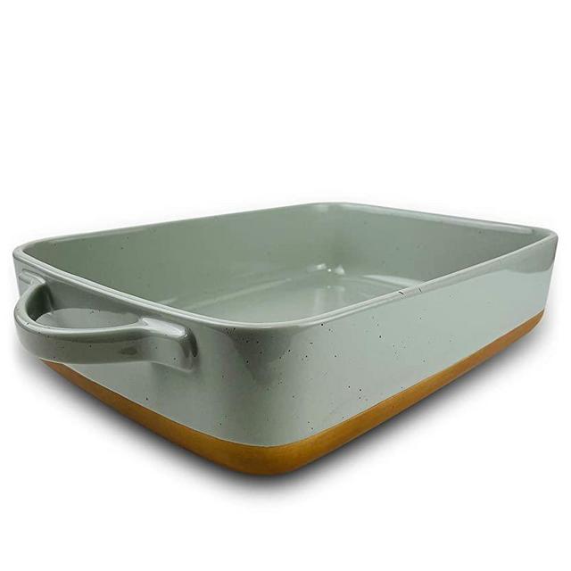 Mora Ceramic Baking Dish with Handles For Casserole, Lasagna, Gratin, Broiling, Roasting, and Baking. Large 13"x9" Pan, Extra Deep - Porcelain Serving Bakeware from Oven to Table. Freezer Safe - Grey