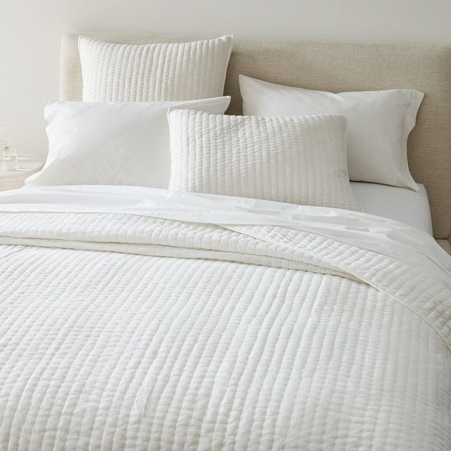 Cotton Voile Solid Pick Stitch Quilt, King, Alabaster
