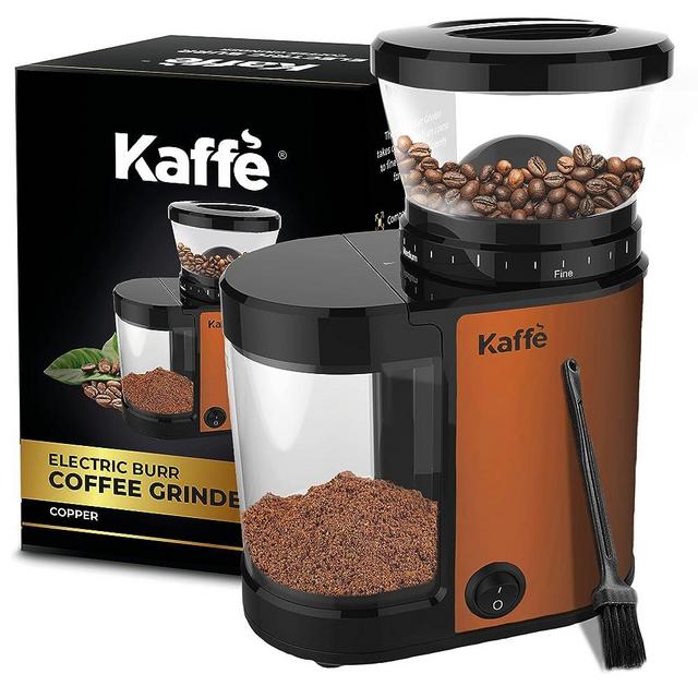 Kaffe Burr Coffee Grinder Electric w/Adjustable Settings for Precision Coffee Bean Grinding (5.5oz Capacity) Cleaning Brush Included. (Powerful Motor) Copper
