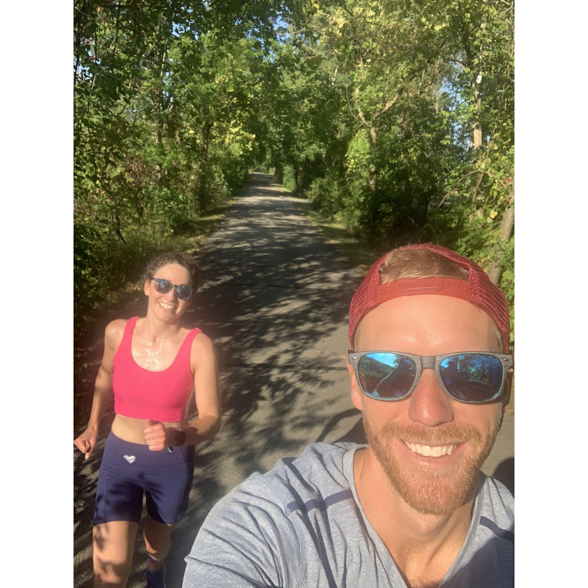 One of our first dates: Angelle ran 20 miles, Jarod biked.