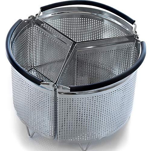 3-Piece Divided Steamer Basket for Pressure Cooker Compatible with Instant Pot Accessories Ninja Foodi Other Mullti Cookers, Strainer Insert Can Cook 3-in-1 (6 Qt - Divider Basket)