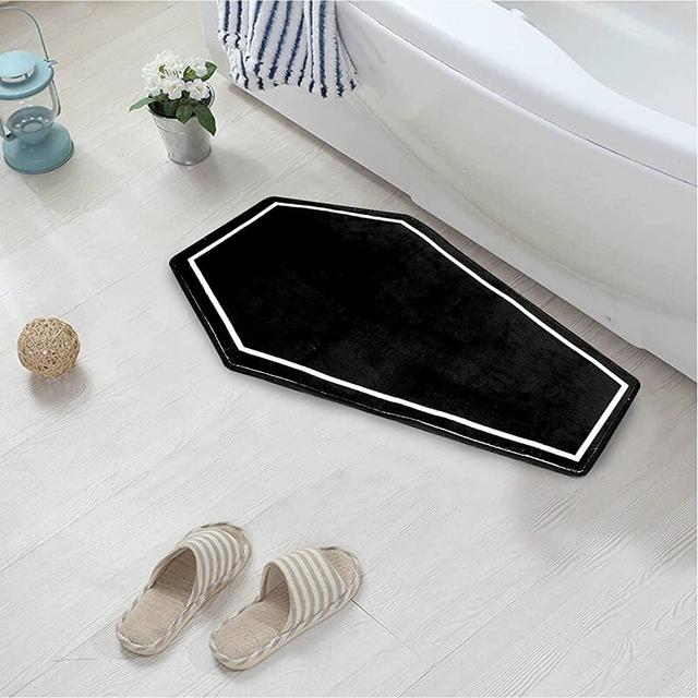 Coffin Bath Mat Halloween Rug, Gothic Home Decor Flannel Non-Slip Door Mats for Bathroom, Bedroom, Living Room, Front Door, Holiday Door Mat Horror Ghost Gift (32x20in)