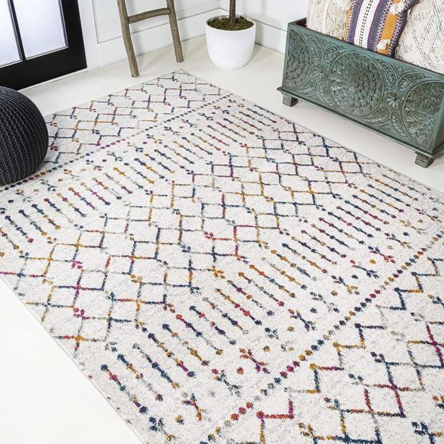 JONATHAN Y JMOH101 Moroccan Hype Boho Vintage Diamond Area Rug, Bedroom Kitchen Living Room Indoor Decor, 8 X 10, Cream/Multi