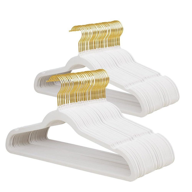 ManGotree Velvet Coat Hangers with 360° Swivel Gold Hook, Non-Slip Felt Suit Hangers, Ultra-Thin Space Saving Clothes Hanger for Jacket, Sweater, Shirt, Dress, Pants (66 Pack, White)