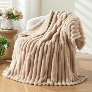 NEWCOSPLAY Super Soft Throw Blanket Brown Premium Silky Flannel Fleece 3D Ribbed Jacquard Lightweight Bed Blanket All Season Use (Brown Ribbed, Throw(50"x60"))