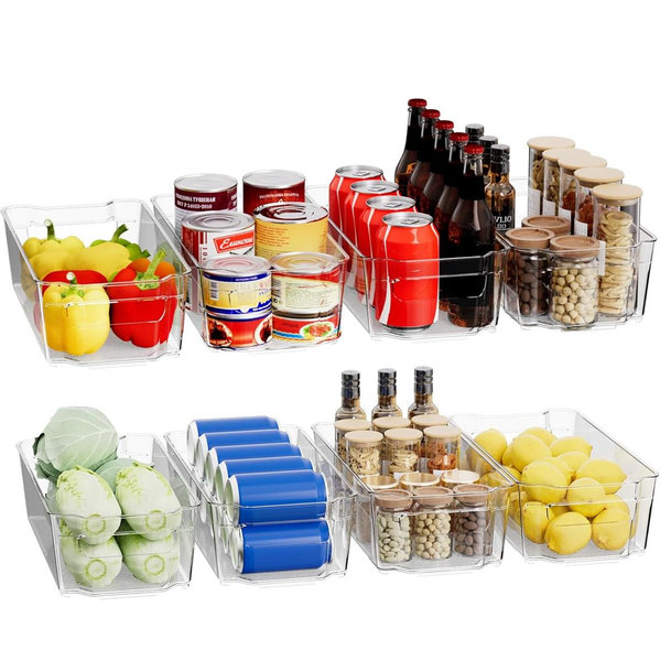 Clear Fridge Organizer, Refrigerator Organizer Bins with Handle, Freezer, Kitchen Cabinet, Pantry Organization, BPA Free Fridge Organizers (12.4 inch 8 Pack)