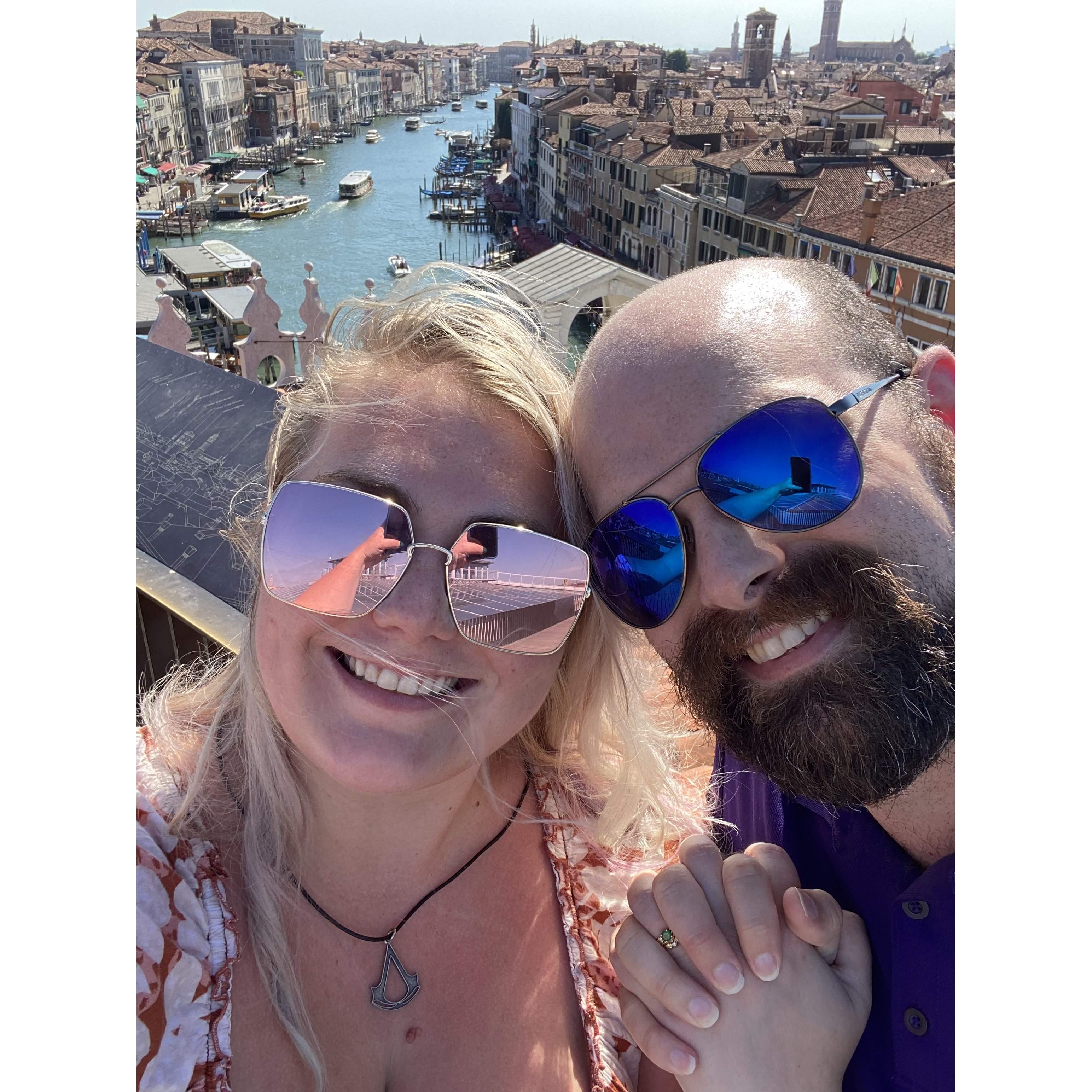 Right after the proposal on the balcony overlooking the Grand Canal in Venice, Italy, July 2022