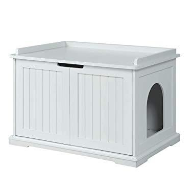 unipaws Designer Cat Washroom Storage Bench, Litter Box Cover with Sturdy Wooden Structure, Spacious Storage, Easy Assembly, Fit Most of Litter Box