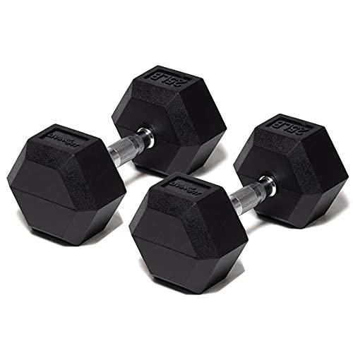 Living.Fit Rubber Encased Hex Dumbbell Hand Weights. Single Dumbbells or Dumbbell Pairs. 5LB to 100 LB Dumbbell Sets for Strength Workouts