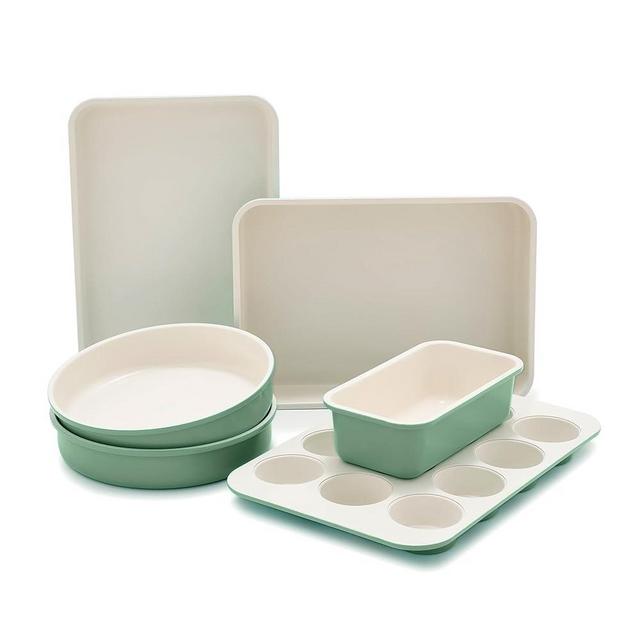 GreenLife 6 Piece Nonstick Bakeware Set, Non-Toxic PFAS-Free Ceramic Oven Pans, Dishwasher & Oven Safe to 450°F, Easy Release Baking Sheet, Loaf Pan, Rectangle & Round Cake, Muffin Pan, Sage