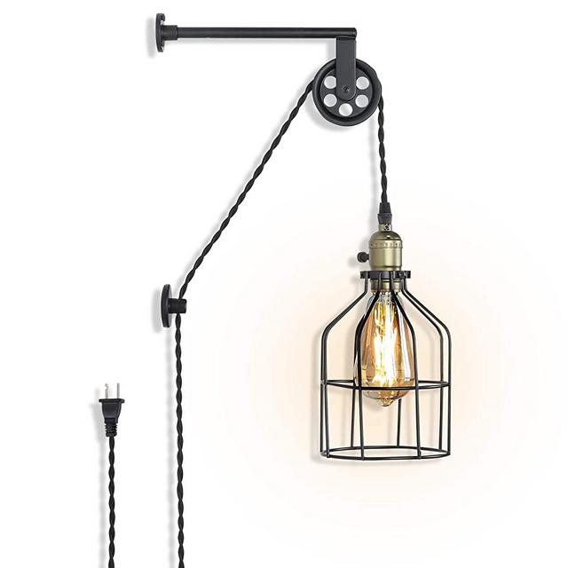 Industrial Wall Sconce Lights Lift Pulley Design Vintage Farmhouse Wall Lamps for Living Room Decor, Retro Mounted Fixture with Wheel Pendant Lamp for Bedroom(No Bulb)