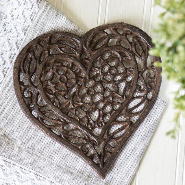 Cast Iron Heart Trivet | Decorative Cast Iron Trivet For Kitchen Or Dining Table | Vintage Design |6.75X6.5" | With Rubber Pegs/Feet - Recycled Metal by Comfify