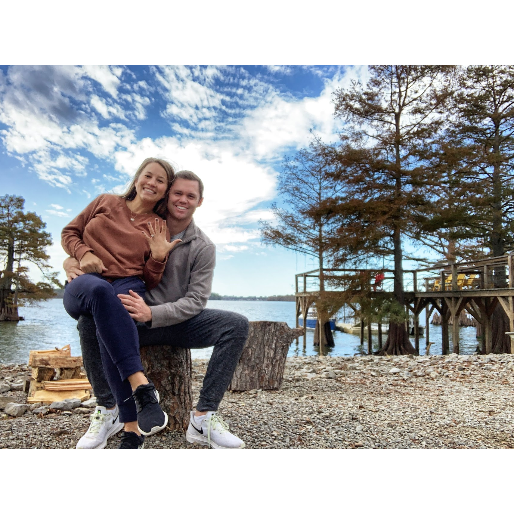 Corbin proposed on that dock right behind us! We are still terrified at the fact that he could have dropped that ring in the water, but praise Jesus it all ended well folks!