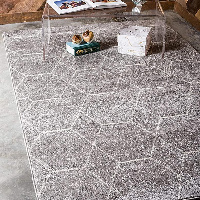 Unique Loom Trellis Frieze Collection Lattice Moroccan Geometric Modern Light Gray Area Rug (4' 0 x 6' 0)