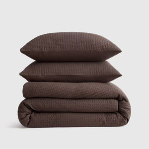 Organic Luxe Honeycomb Duvet Cover Set - Espresso, Full/Queen