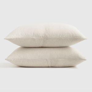 European Linen Sham Set in Natural/white Mini Pinstripe - Standard