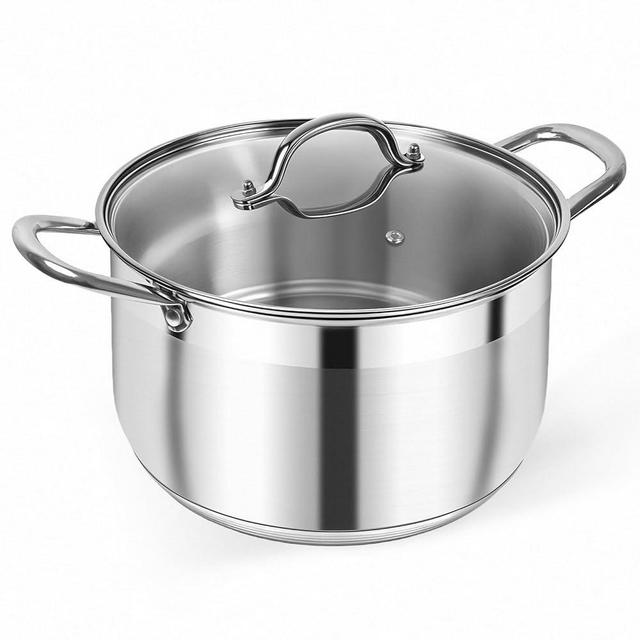 Kirecoo Stainless Steel Stock Pot - 8 Quart Heavy Duty Induction Cooking Pot with Visible Lid for Pasta, Soup, Spaghetti, Nonstick Thick Bottom Big Soup Canning Pot, Deep Cookware Boiling Simmer Pot