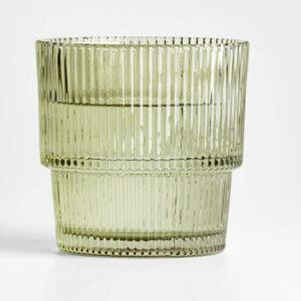 Atwell 11-oz. Taupe Stackable Ribbed Double Old-Fashioned Glass + Reviews | Crate & Barrel