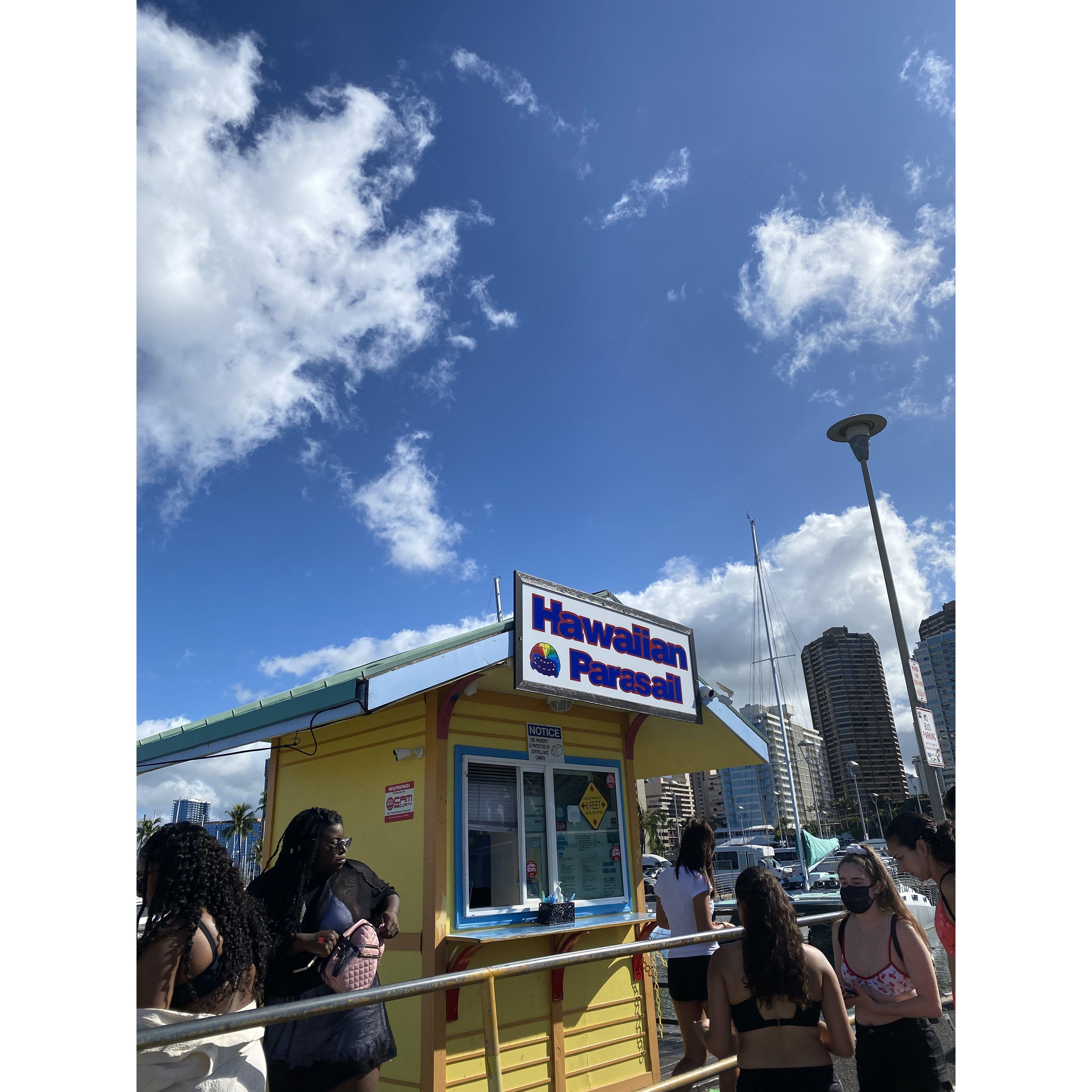 So this place means the world to us because this is the little parasailing company we used and as we were up in the air parasailing we got engaged!!