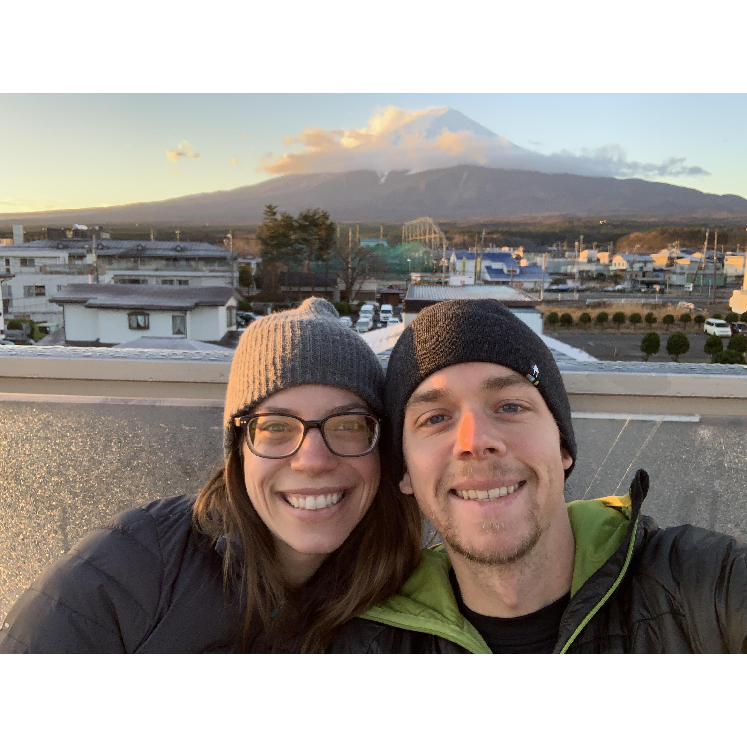 Christmas Eve sunrise in Japan with Mt. Fuji in the background.