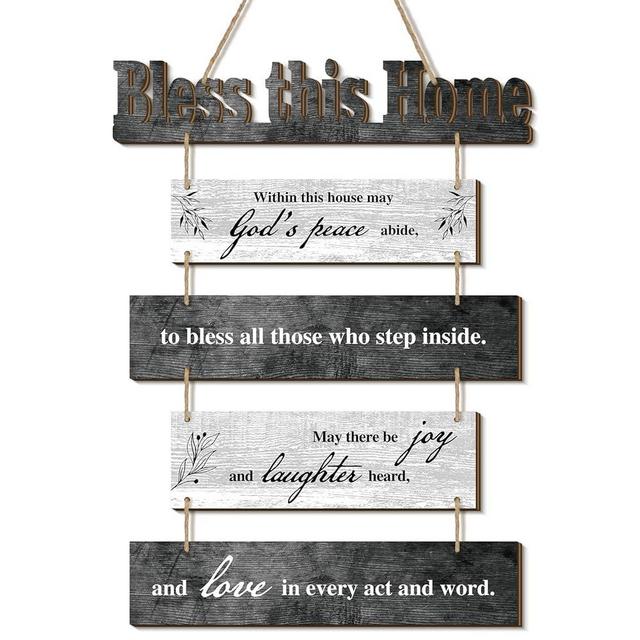 Xuhal Bless This Home Wall Decor Religious House Warming Gift Farmhouse Wooden God Bless Sign Wood Rustic Blessing Plaque for Bedroom Living Room Kitchen Wall Art(Gray White, Bless This Home)