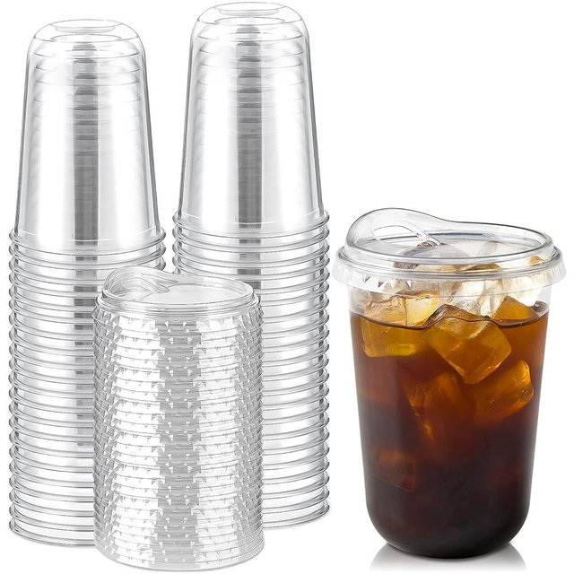 Jycnolm Round Bottom Clear Plastic Cups with Sip Lids, 25 Sets, 16 Oz Disposable Iced Coffee Cups with Strawless Lids To Go Cold Drink Cups for Smoothies, Juices, Party Catering