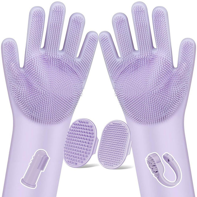 Augwind 6PCS Pet Grooming Kit for Dogs,Cats and Horses | Dog Washing Gloves | Dog Bath Brush | Dog Bath Gloves | Dog Shampoo Brush | Pet Grooming Gloves | Dog Bath Supplies (Purple)