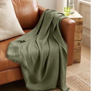 Lightweight European Linen Throw in Olive Meadow