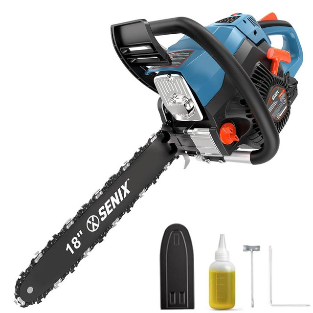 SENIX 4-Cycle 18-Inch Gas Chainsaw | 49cc Cordless Chain Saw for Wood Cutting, Tree Trimming, Farm & Home Garden Use | No Fuel Mixing, Automatic Oiler & Quick Start Engine