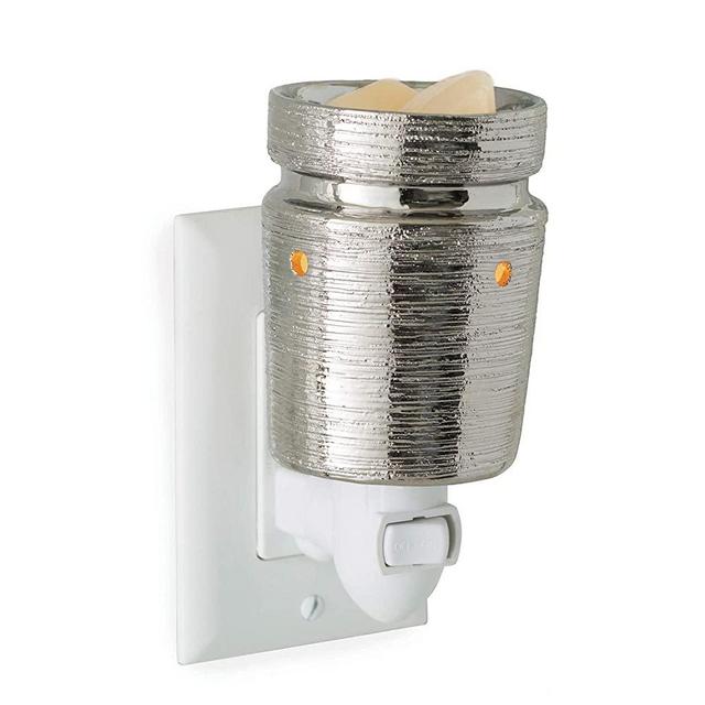 CANDLE WARMERS ETC Pluggable Fragrance Warmer- Decorative Plug-in for Warming Scented Candle Wax Melts and Tarts or Fragrance Oils, Brushed Chrome Silver Ceramic