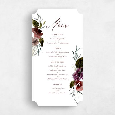 White Ticket Wedding Menu - Holliston