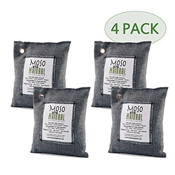 Moso Natural Air Purifying Bag. Odor Eliminator for Cars, Closets, Bathrooms and Pet Areas. Charcoal Color, 200-G, 4 Pack