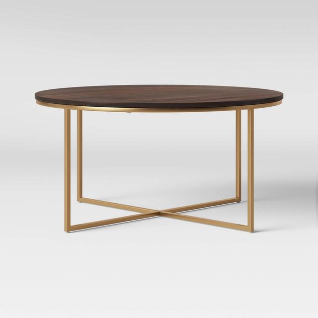 Dale Round Wood Coffee Table with Brass Base Coffee Brown - Project 62™
